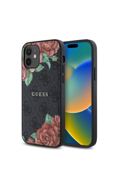 Guess iPhone 12 Uyumlu Kılıf Guess Lisanslı Şarj Özellikli Gül Baskılı 4G Des...