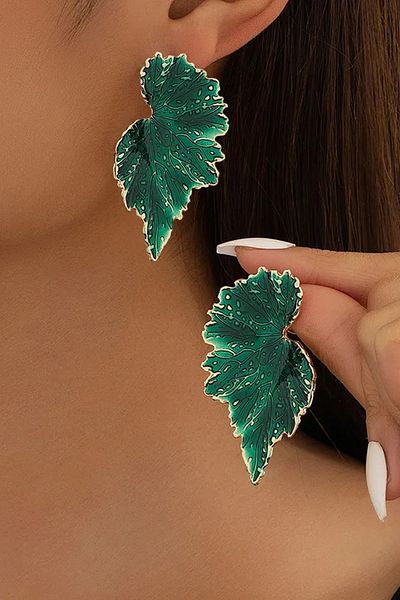 Glaren Big Green Leaf Gold Color Women's Earrings