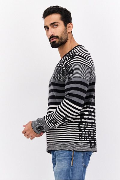 Ed Hardy Men V-neck Striped Long Sleeves Sweater, Black