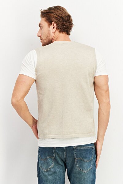 Sorbino Men V Neck Sleeveless Plain Sweater Vest, Beige