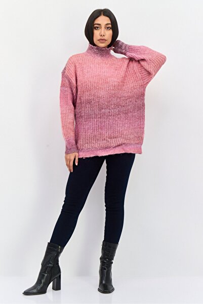 Aqua Women High Neck Textured Sweater, Pink Mist
