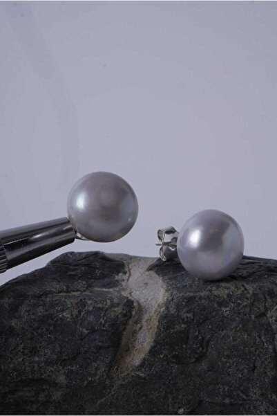 Aksesuaring 12mm Tahiti İnci Gri Gümüş Küpe