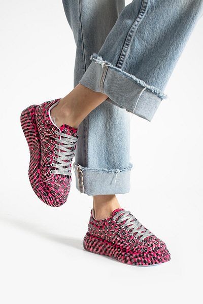 diclepolat Fuchsia Leopard Stone Women's Sneakers - Thick Sole Casual Andra