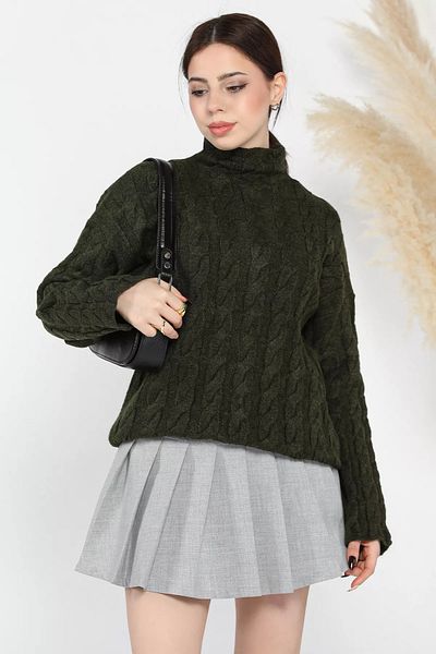 GÜLSELİ Khaki Half Turtleneck Patterned Women's Knitwear Sweater