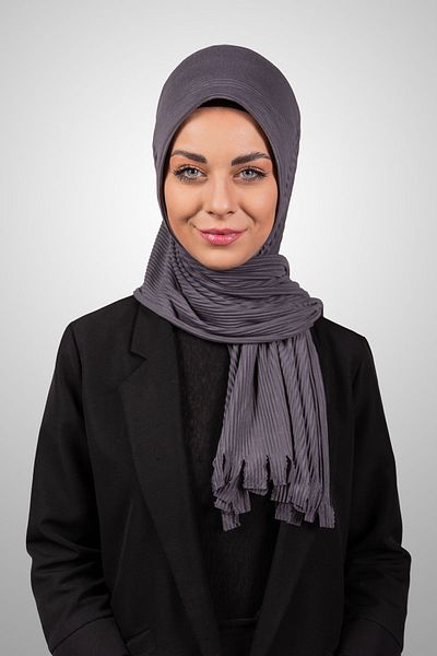 Şalcenneti.com Organic Smoked Practical Pleated Shawl - Ready Plug-In Sponge Model