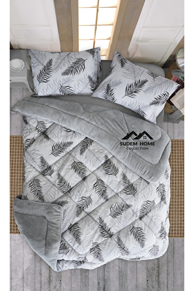 Sudem Home Collection Double Wellsoft Fleece Pufidik Quilt Set - Gray Feather