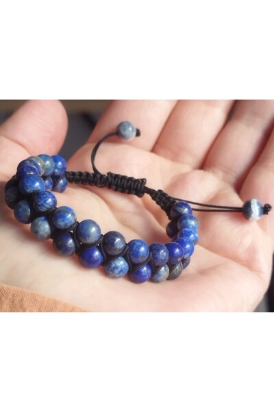 Doğaltaş Çift Sıra Örme Lapiz Bileklik (6 mm Küre)
