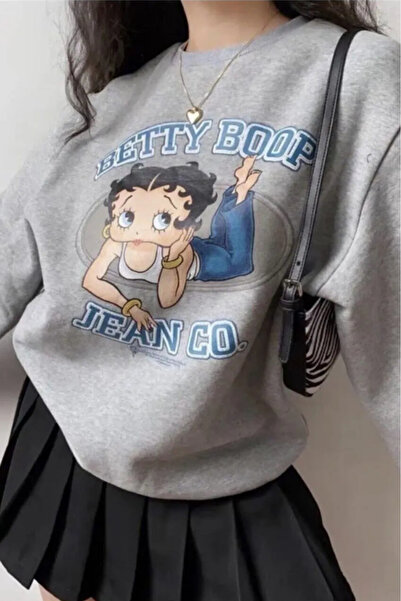 FECCY Hanorac unisex din bumbac gri cu guler rotund