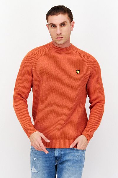 Lyle & Scott Men Mock Neck Brand Logo Long Sleeve Sweater, Orange