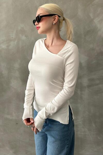 Madmext Beyaz Asimetrik Yaka Kadın Body Mg2311