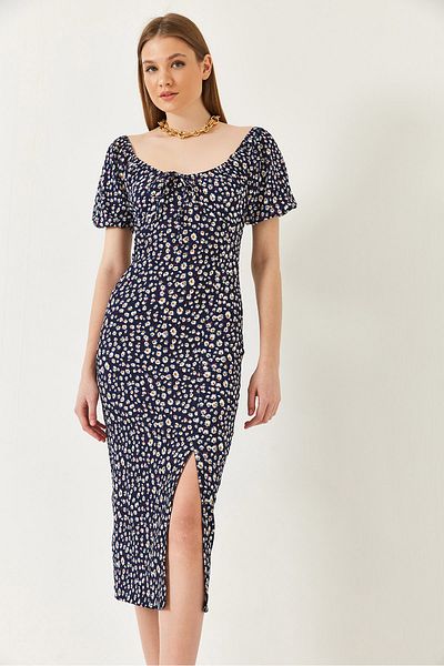 Bianco Lucci Damen-Sommerkleid mit Carmen-Kragen und Schlitz 70292 60271034