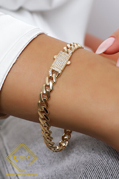 ÇGK KUYUMCULUK ÇGK “Royal Link” 14 Ayar Altın Taşlı Gurmet Zincir Bileklik – ...