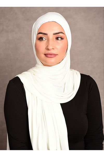 Şalcenneti.com Şal din bumbac pieptănat Hijab pentru femei, cusut special, lung, de sezon, culoare albă