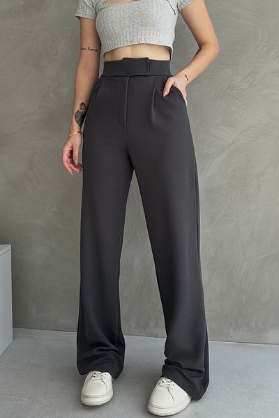 mymoda Women's Velcro Front Detailed Wide Leg Palazzo Trousers