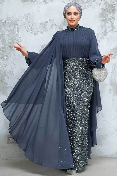 Neva Style Smoked Hijab Evening Dress with Sequins 50231Fu