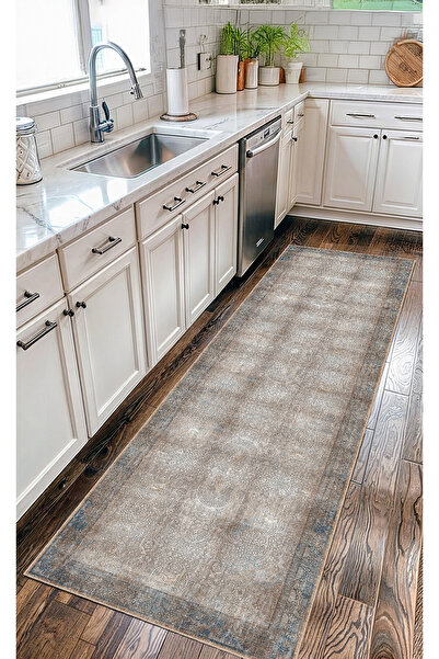 Grey Blue Anti-Slip Patterned Chenille Non-Slip Floor Living Room Kitchen Carpet Round Runner and Room Carpet