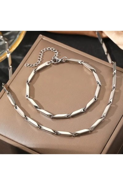 Bay hediye Küp Model Unisex Kararmaz Yüksek Kalite Çelik Kolye&Bileklik Set