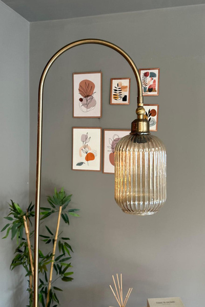 Bamyum Eskitme Gövde Bal Rengi Lambader Modern Dekoratif Metal Oturma Odası Çalışma Odası Zemin Lambası