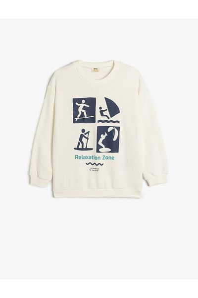 Koton Slogan Printed Crew Neck Long Sleeve Oversize Sweatshirt