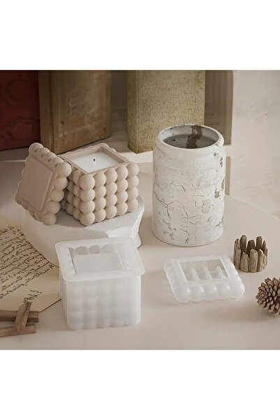 AnkaHobiMarket Kare Kapaklı Bubble Mum Kutusu Silikon Kalıp (S825)