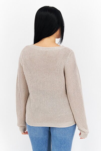 comma Women Round Neck Long Sleeve Knitted Sweater, Dusty Pink
