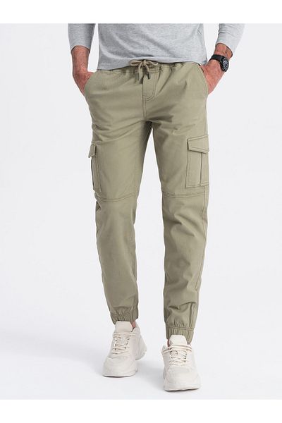 OMBRE Ανδρικό παντελόνι JOGGERS με τσέπες cargo με φερμουάρ - χακί V1 OM-PAJO-0123 XL