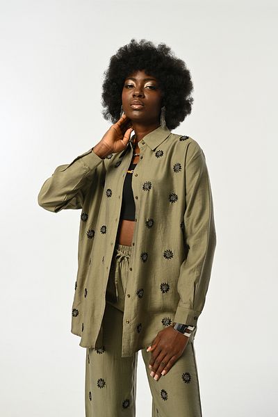 Orfeo Negro Cămașă VERDE BRODATĂ DE PIATRĂ FEMEI