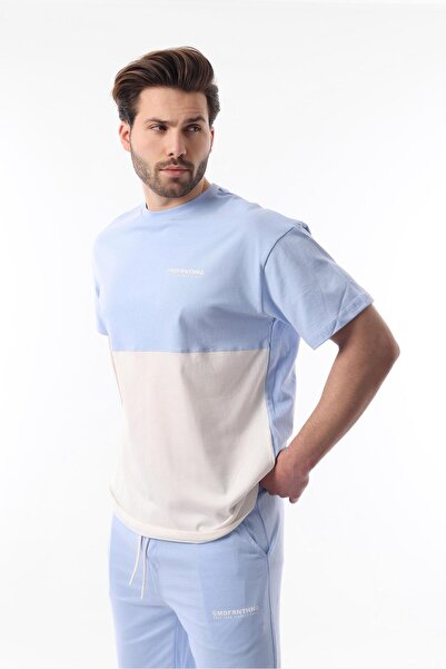 Madmext Blue Printed Color-Blocking Cotton Adjustable Waist Shorts Suit 5952