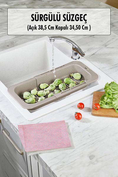 AC BOX Sliding Opening and Closing Vegetable Fruit Strainer Mink (Open 38.5 cm Closed 34.50 cm)