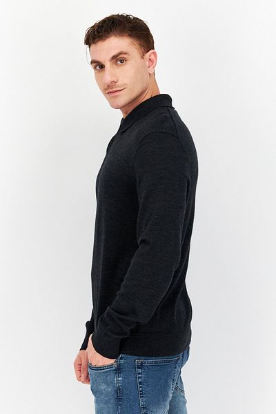 Calvin Klein Men Regular Fit Plain Long Sleeves Polo Shirts, Dark Grey