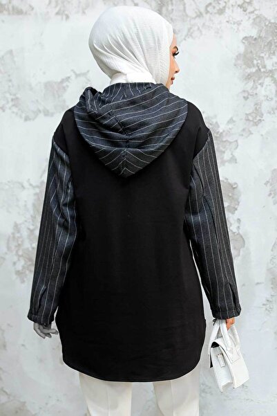 Neva Style Çizgili Antrasit Tesettür Puane Tunik 10551ant