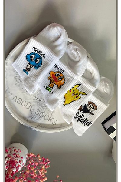 ASGÜL SOCKS Σετ κολεγιακές κάλτσες με σχέδια Unisex 4 ζευγάρια