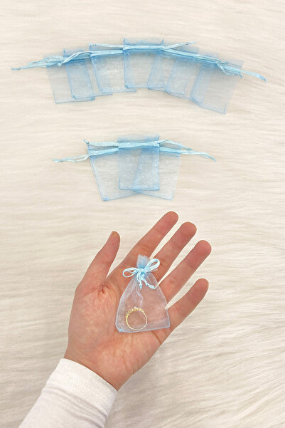 ZEYMERADE Bebek Mavi Organze Şeffaf Tül Kese, 50 Adet Ölçü 5x7cm, Kına Çerez ...