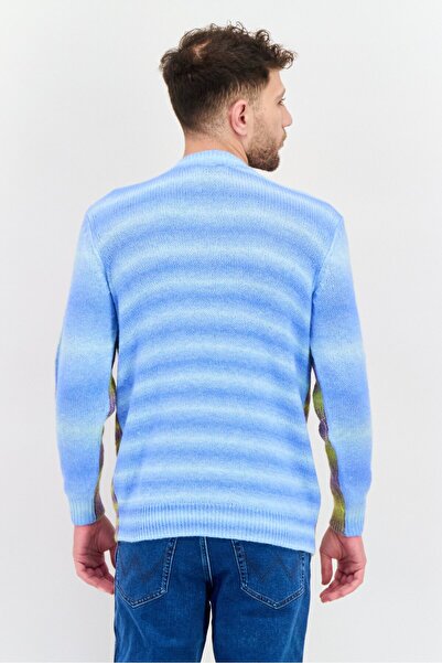 Esprit Men Crew Neck Long Sleeves Two-Tone Sweater, Blue Combo