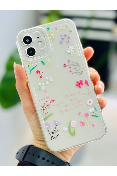 Go Aksesuar حافظة سيليكون مرنة متوافقة تمامًا مع هاتف Iphone 12 و12 Pro مع نمط طباعة زهور الحافة