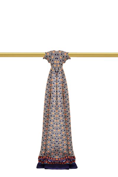 Bursa İpek Navy Blue Patterned Men's Silk Cashew