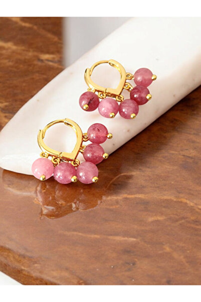 Home Çilek Kuvars Taşı Altın Kaplama Salkım Küpe