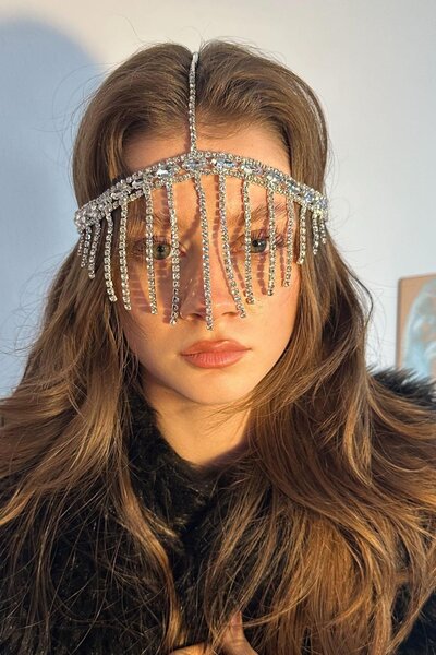 TAKIŞTIR Silver Color Stone Detailed Forehead/Henna Accessory