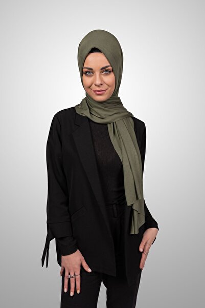 Şalcenneti.com Kadın Tesettür Pratik Penye Şal Önü Süngerli Hazır Geçmeli Haki Rengi Eşarp