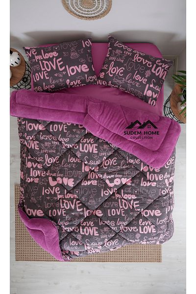 Sudem Home Collection Wellsoft Polar Pufidik Quilt Set - Double, Double Sided, Plum Love