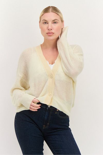 Esprit Women V-neck Textured Cardigan, Beige