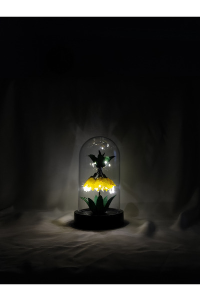 Kibele Sanat Dekoratif Sarı Ters Lale-Kral Tacı Çiçeği Teraryum Fanus, Hediye...