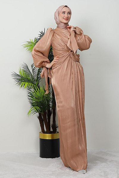 GİZ AGİYİM Βραδινό φόρεμα Orchid Silk Sütlükkahve