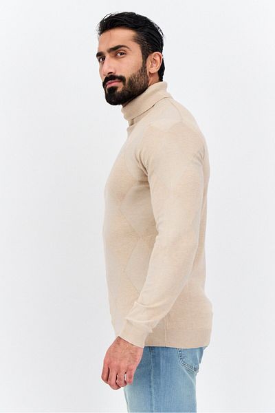 Sorbino Men Turtle Neck Argyle Pattern Long Sleeves Sweater, Tan