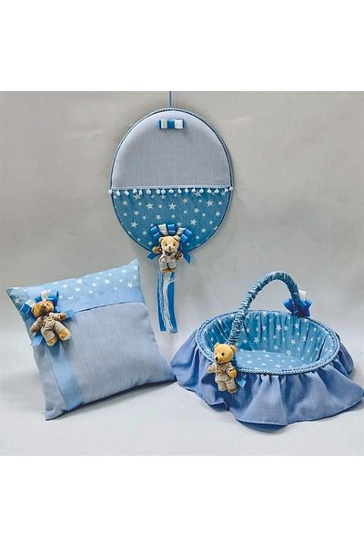 Cansüs Oval Baby Shower Σετ 3 τεμαχίων (Στολίδι πόρτας-καλάθι-μαξιλάρι κοσμήματος)