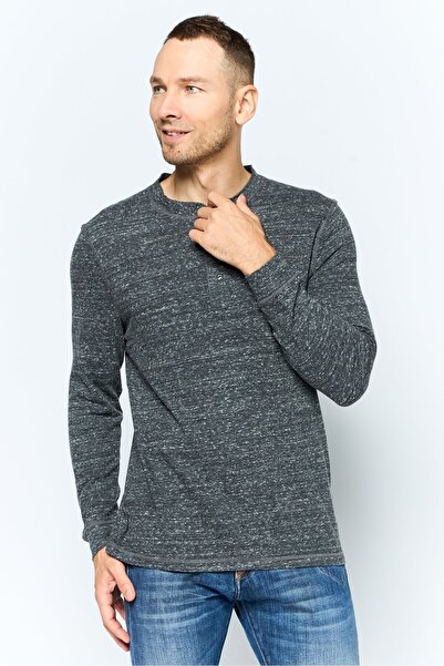 True Grit Men Henley Neckline Long Sleeve Heather T-Shirt, Black