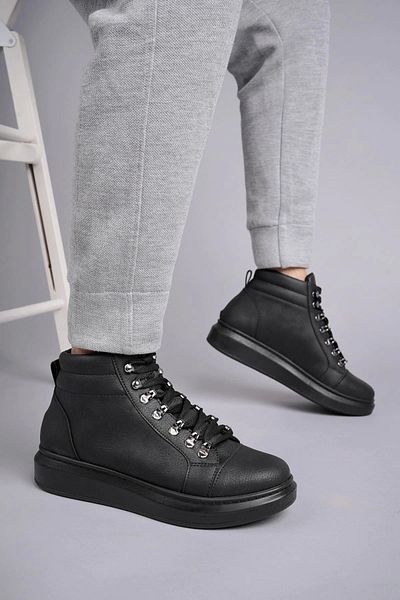 TB Terzi Bey Tb206 Ottawa Lace-up Skin Ανδρικά καθημερινά αθλητικά μποτάκια St - Μαύρα