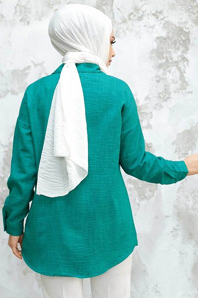 Neva Style Cămașă Hijab cu margele verde smarald - 4526ZY