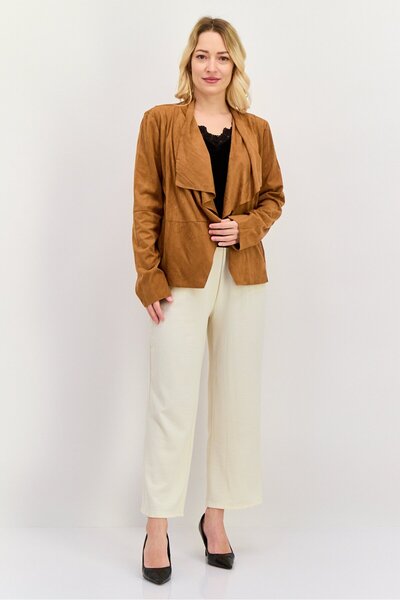 Bagatelle Women Notched Collar Plain Cardigan, Brown