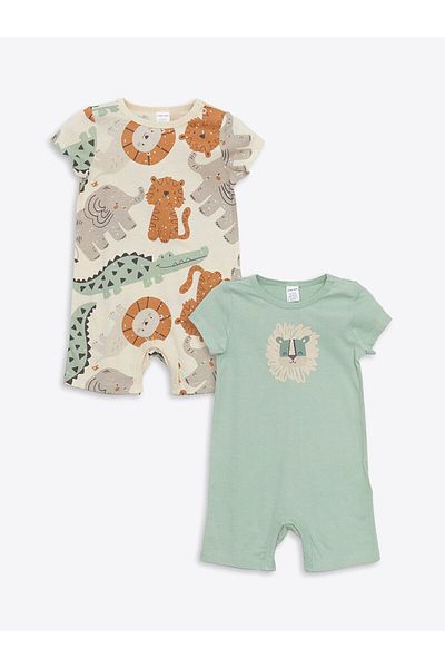 LC Waikiki Crew Neck Printed Combed Cotton Jumpsuit Set of 2